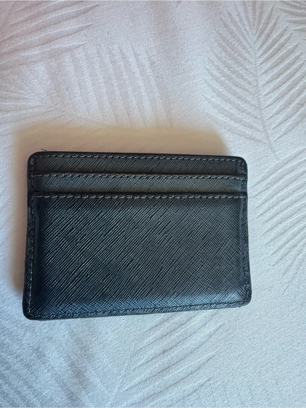 Tory Burch Black Leather Card Holder with Metal Emblem